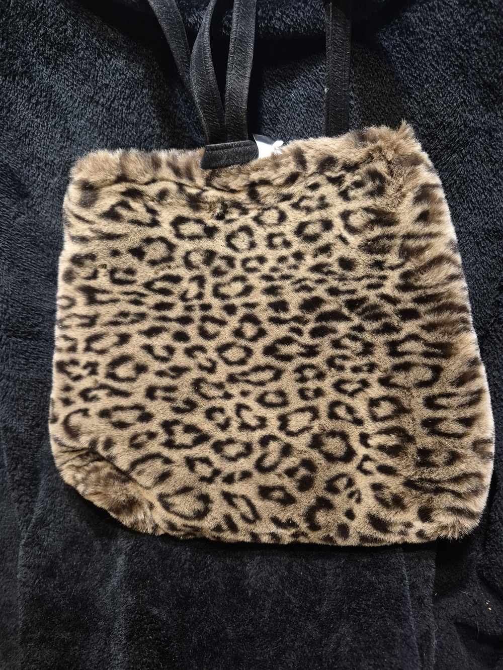 Faux Fur Leopard Print Tote Bag - Brown